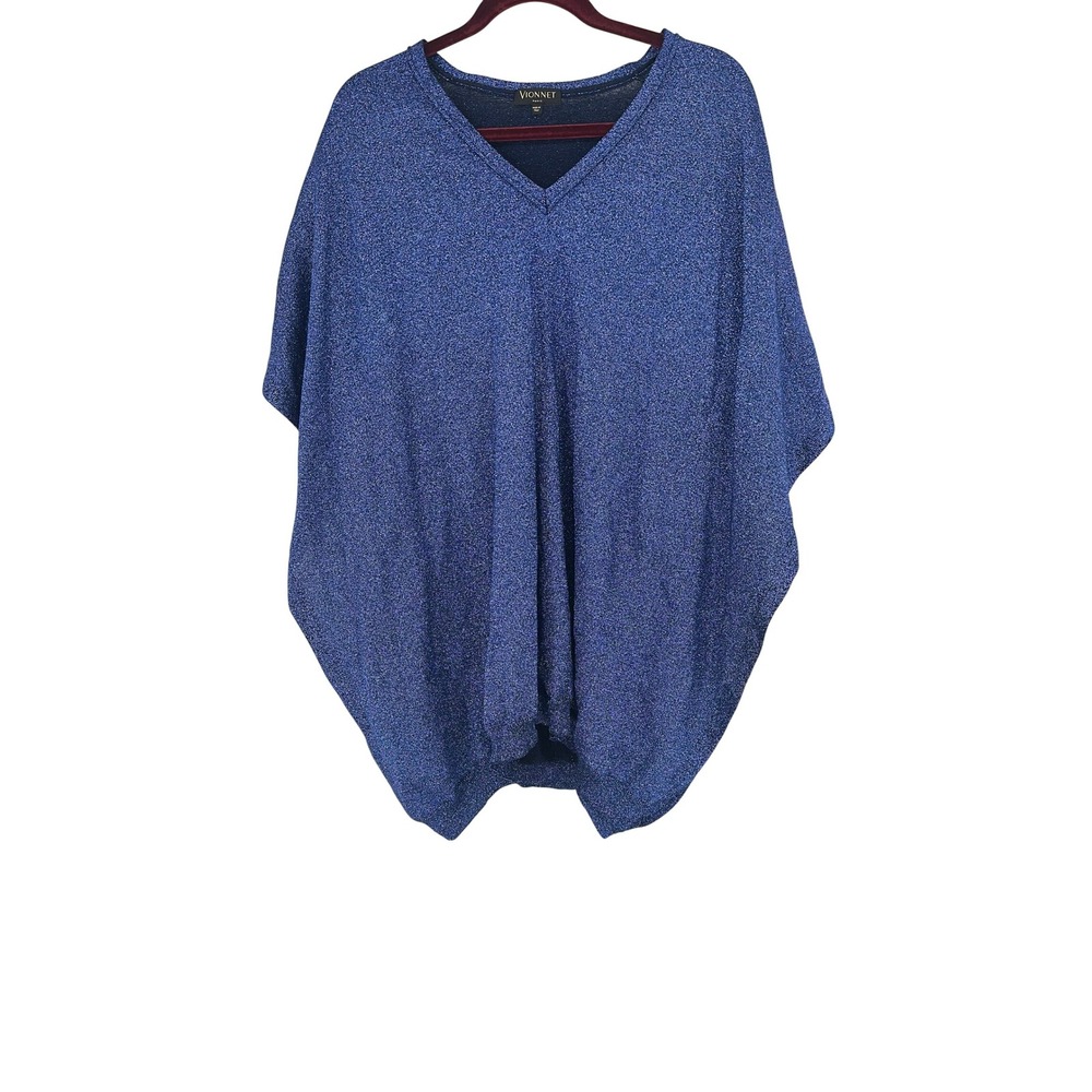 Vionnet Paris Italy Blue Metallic Knit Dolman Sleeve Poncho‎ Top